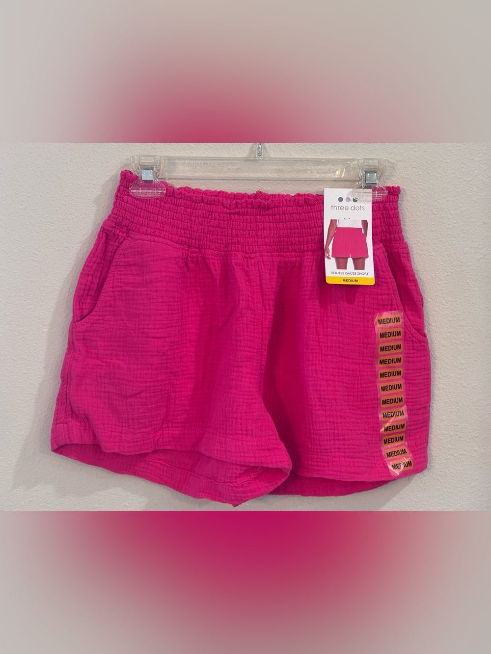 Three Dots Double Gauze Shorts, Fuchsia Pink, Women’s Medium